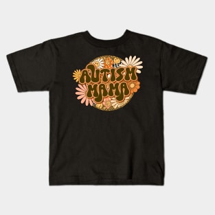 Autism Mama Retro Groovy Floral Leopard Kids T-Shirt